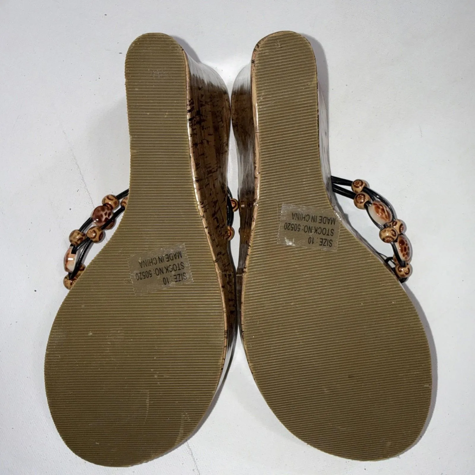 SandTracks Beach Beads Seashells Thongs Cork Wedge Women's Sandals 10 NEW Black - Image 10