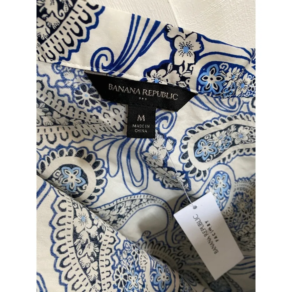 Banana Republic Women's Vacay One Shoulder Poplin Top Paisley- M 100% Cotton NWT - Image 7