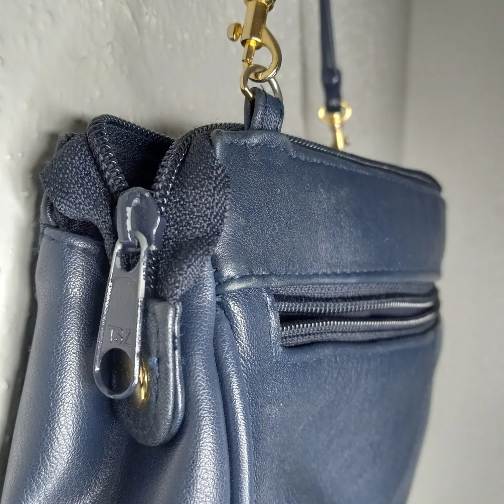 Amanda Smith Bag Genuine Supple Leather Crossbody Minimalist in Dark Navy 10x7 - Image 2