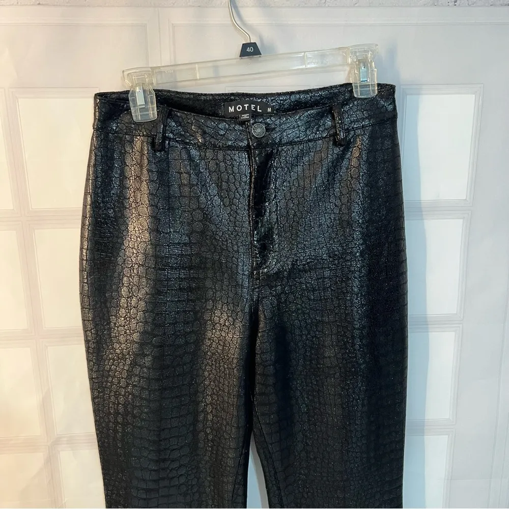 Motel Rocks Black Flared Pants with High Waist and Glossy Finish - Image 6