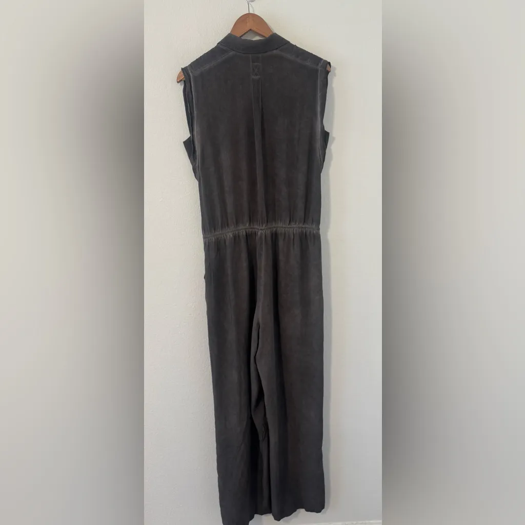 Soft Surroundings Camilla Jumpsuit Front Tie Button Grey Wide Leg Relaxed Med - Image 4