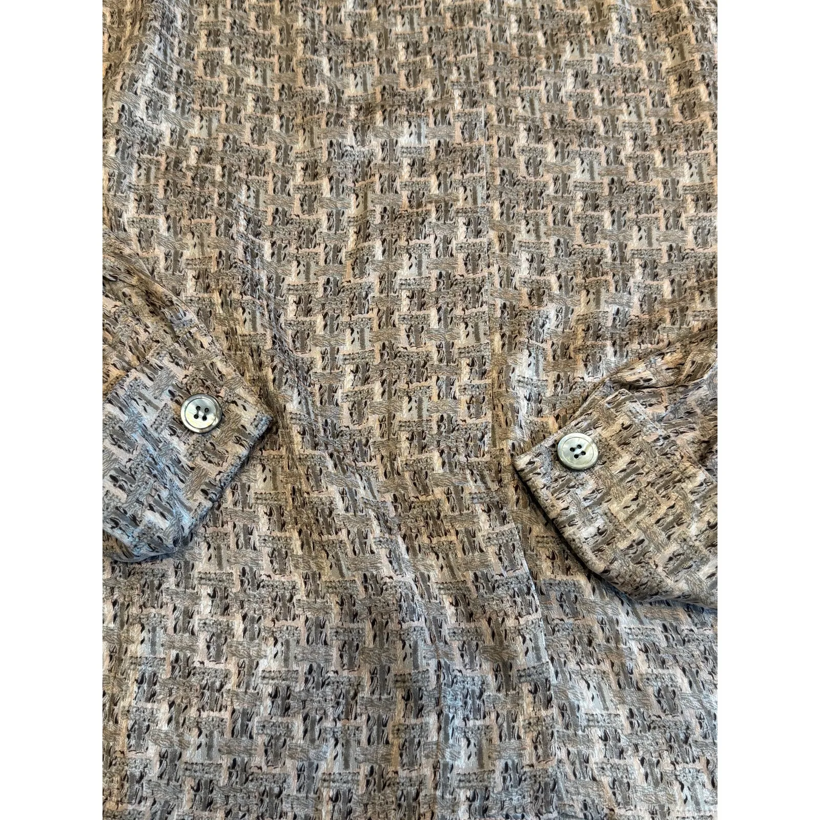 Anne Klein Silk Button Up Shirt Womens Large Beige Abstract Print Career Chic - Image 6