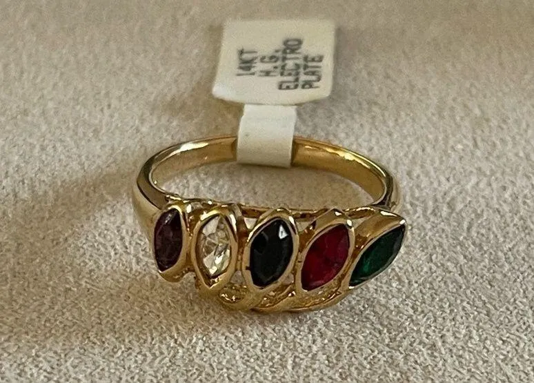 14K HGE Heavy Gold Electroplate LIND Ring 5 Color Marquise Stones Vintage - Image 3