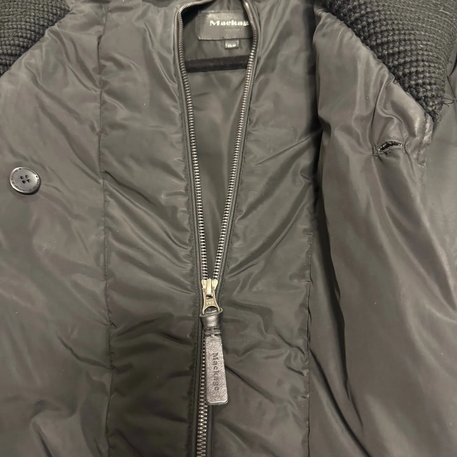 Mackage Brigid Black Down Puffer Coat XS Knit Collar Leather Trim Long Winter - Image 8