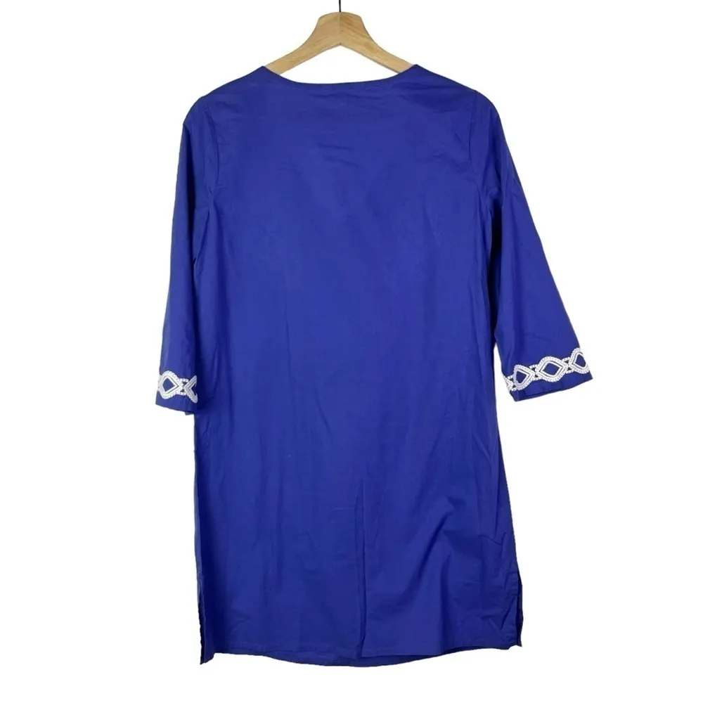 Soma Royal Blue & White Embroidered Long Sleeve Tunic Swim Cover Up XS - Image 3