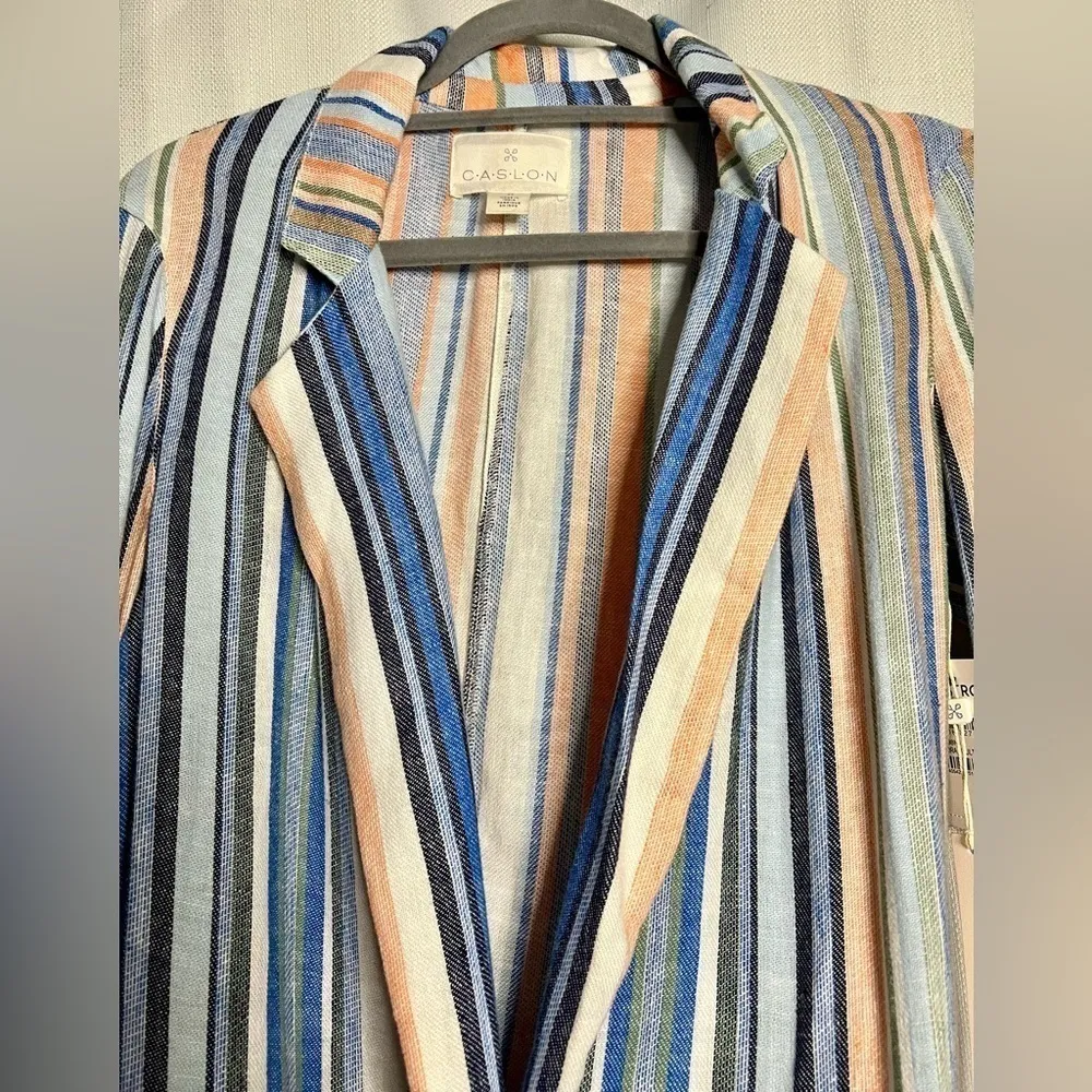 Caslon Linen Blue and Coral Striped Boyfriend Blazer XS - Image 8