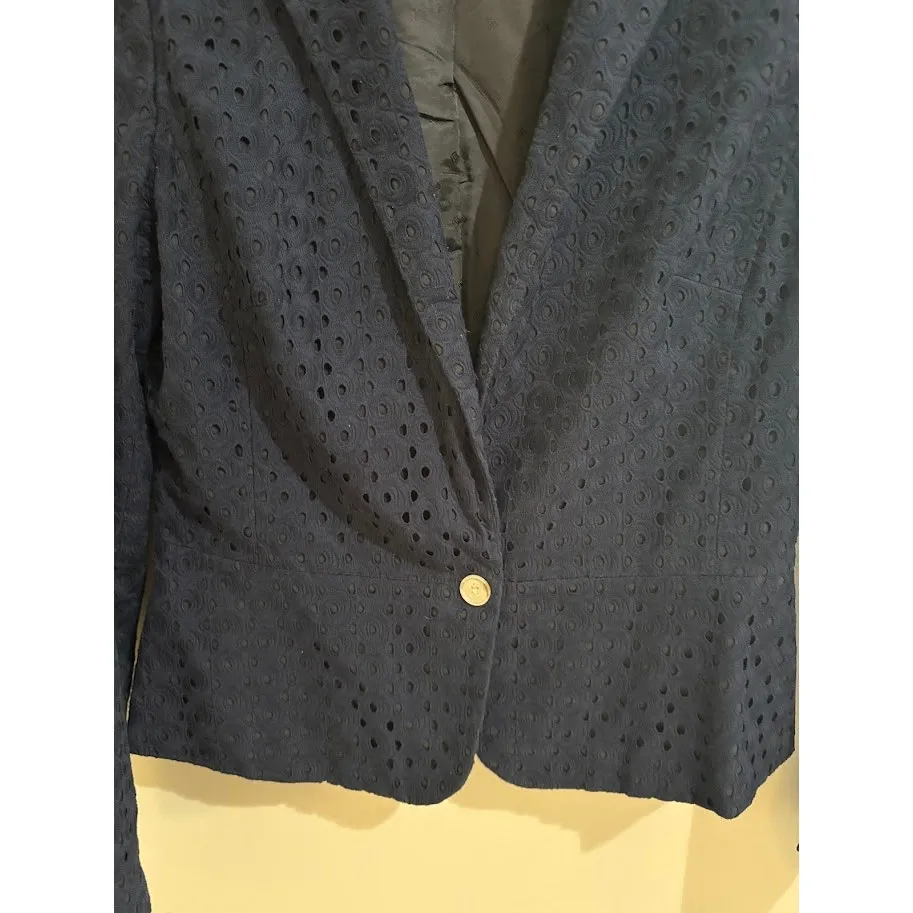 Banana Republic Women's Navy Eyelet Peplum Blazer - Size 12 - Image 2