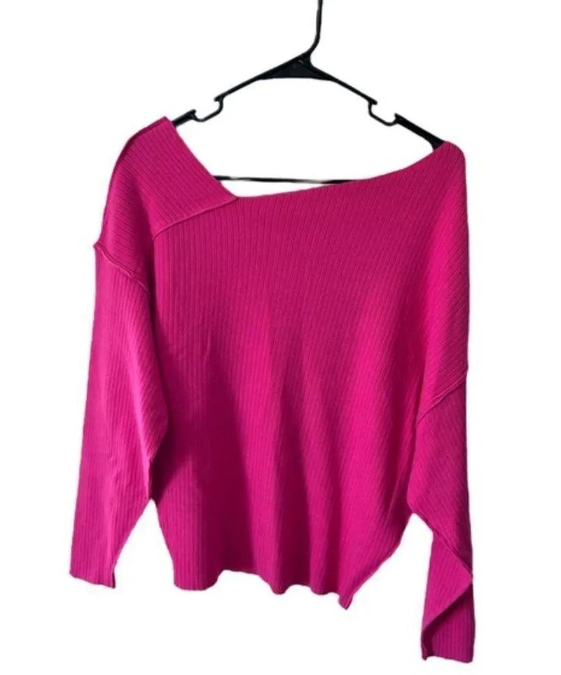 NWT ee:some Pink Sweater With Angled Neckline Pink - Image 3
