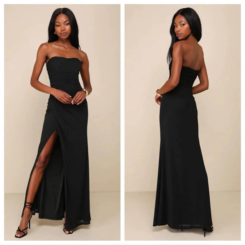 Lulus Epitome of Allure Black Mesh Strapless Ruched Maxi Dress - Image 2