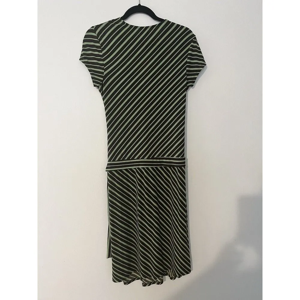 Merona Dress Womens‎ Size Medium Long Green Striped Short Sleeve Wrap Dress - Image 5