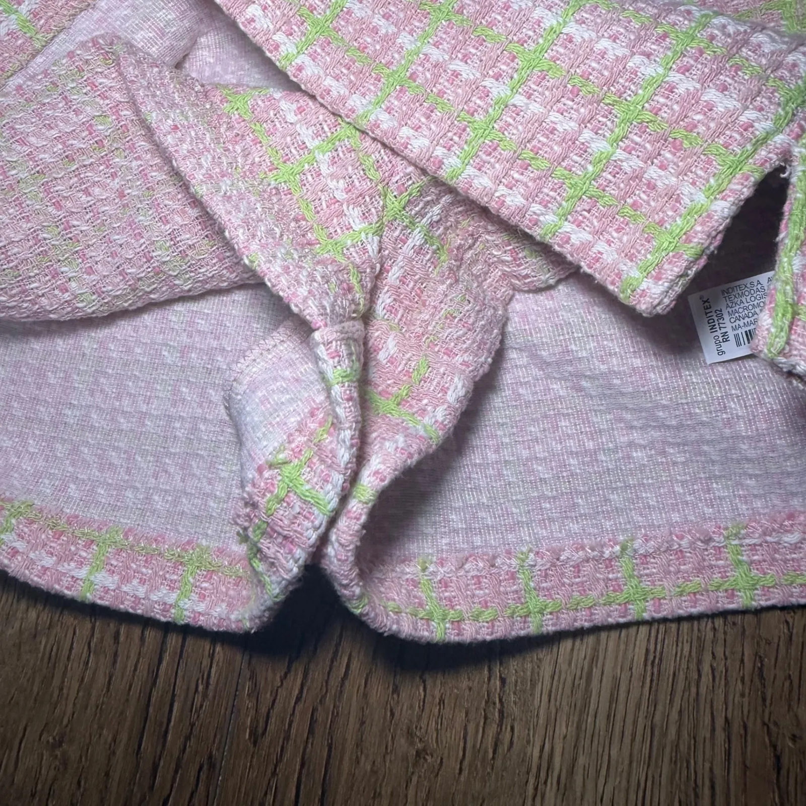 ZARA Tweed Pink Green Plaid Mini Skort Skirt Womens S Barbiecore  preppy shorts - Image 11