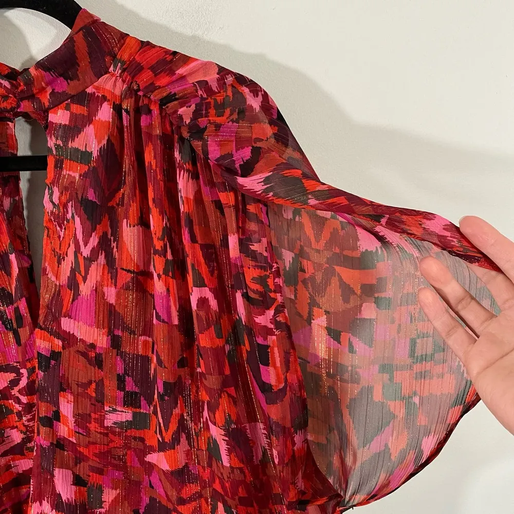 MISA Los Angeles Women's Red Floral Crimson Geo Greta Blouse Size S - Image 8