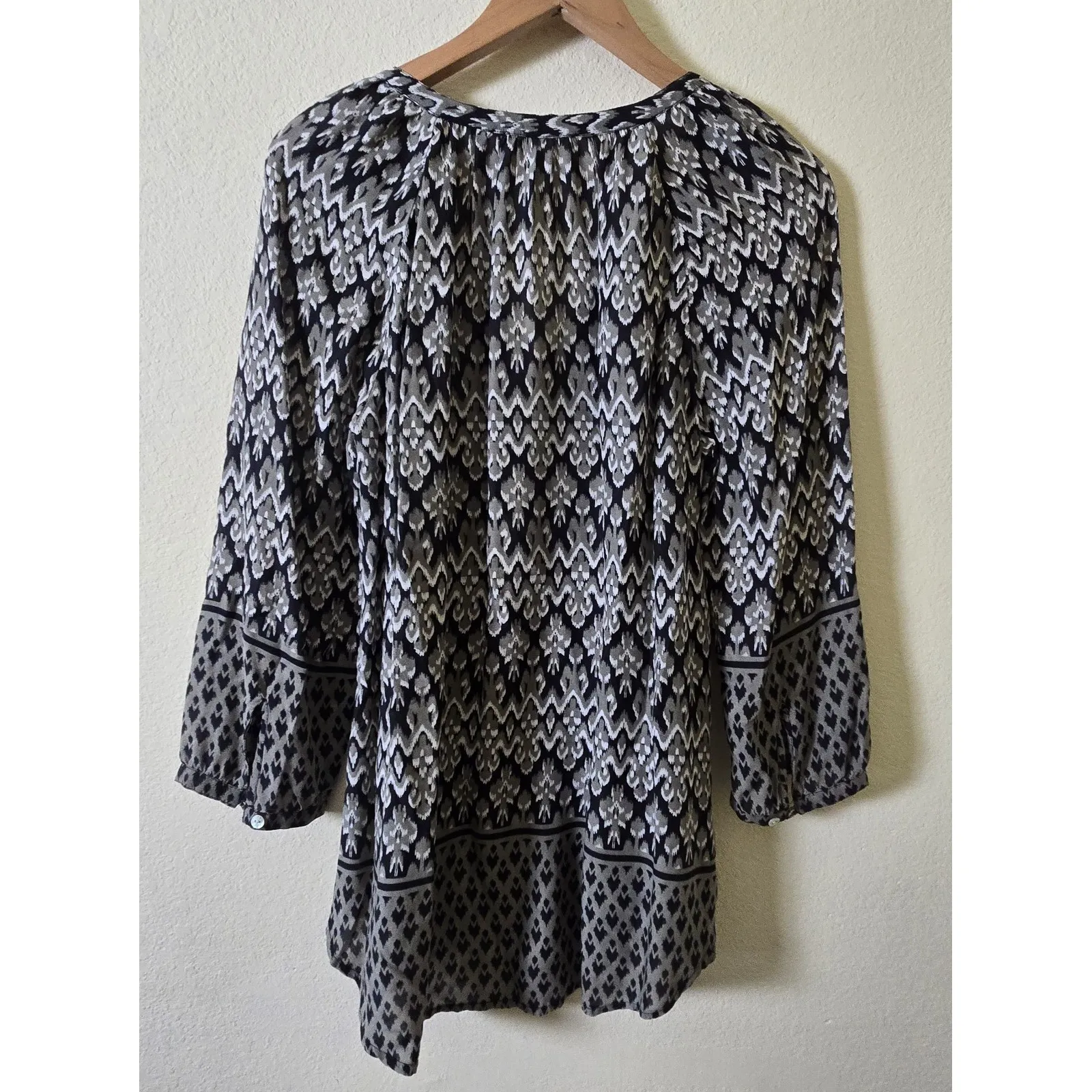 Beach Lunch Lounge Small Ikat Blouse Peasant Top Boho Festival Rayon‎ - Image 4