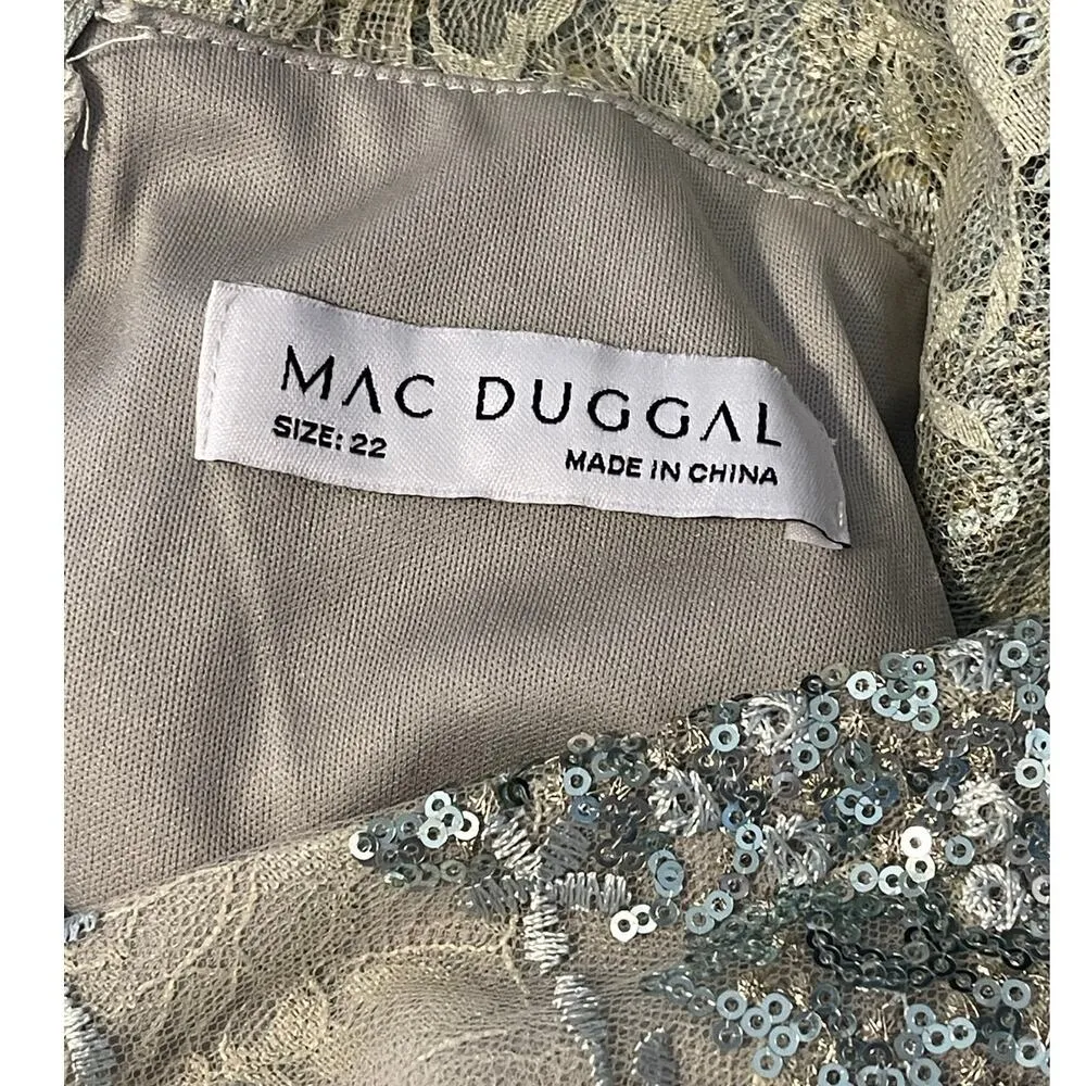 Mac Duggal Size 22 NEW Seafoam Green Bell Sleeve Floral Embellished Gown 67842 - Image 11