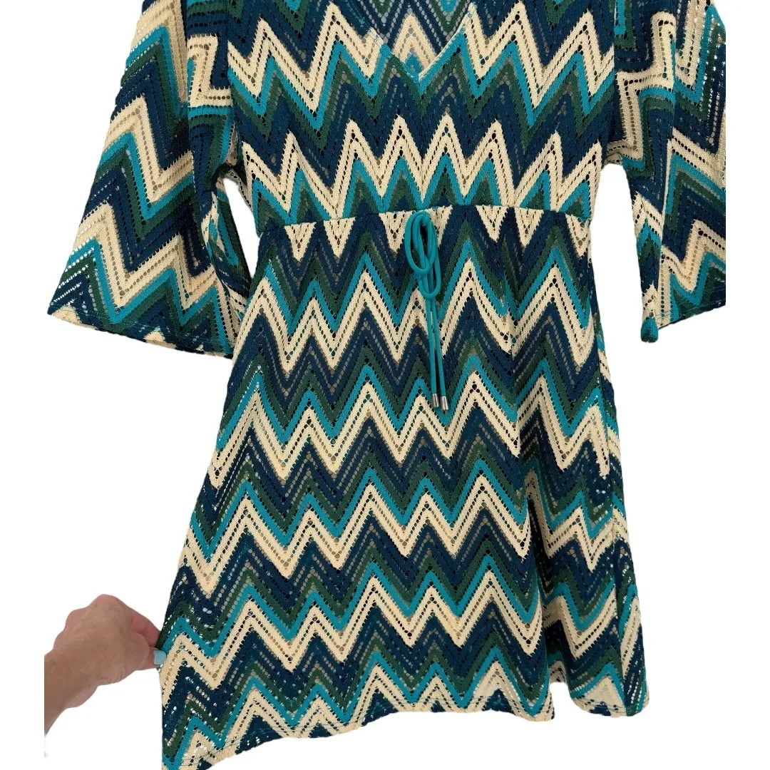 Nikki Poulos Crochet Knit Mini Dress Cover Up‎ Chevron Zig Zag Size Small Beachy - Image 7
