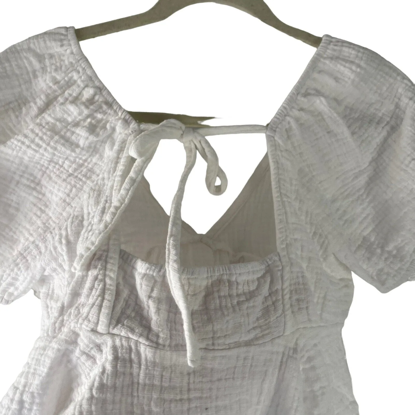 Miami Women's Size Medium White Gauze Cottage‎ Beach Cropped Babydoll Top - Image 4