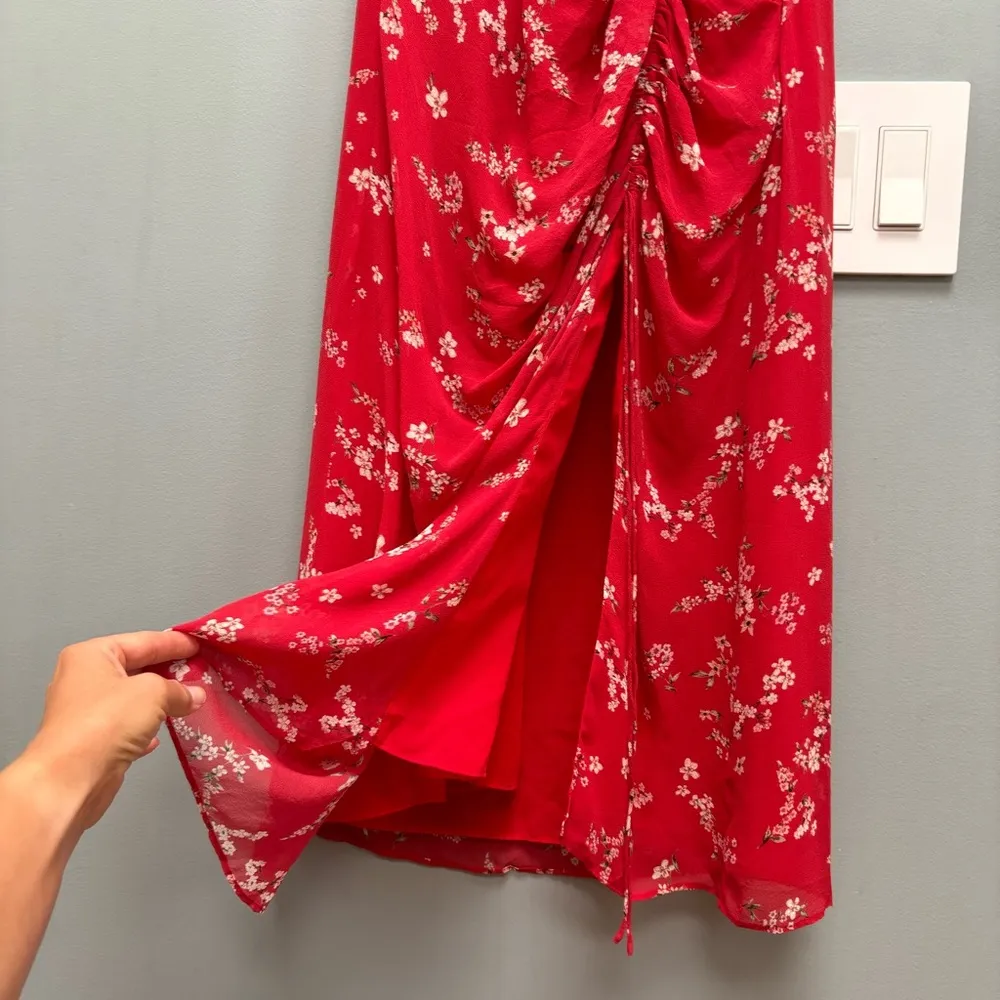 NICHOLAS Red Floral Silk Midi Dress Short Sleeves XS - Image 5