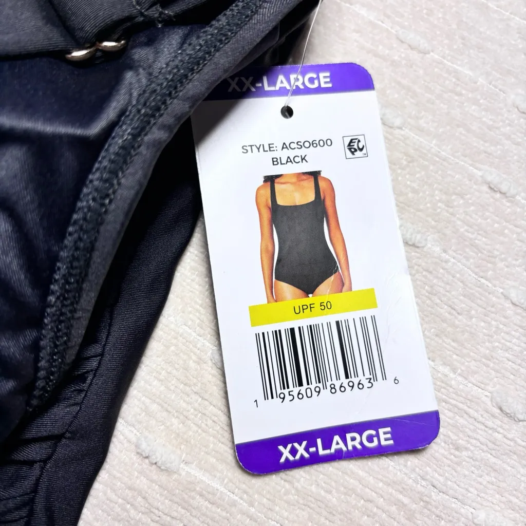 Anne Cole Ladies Adjustable Strap Square Neck One Piece Swimsuit‎ Black Size XXL - Image 6