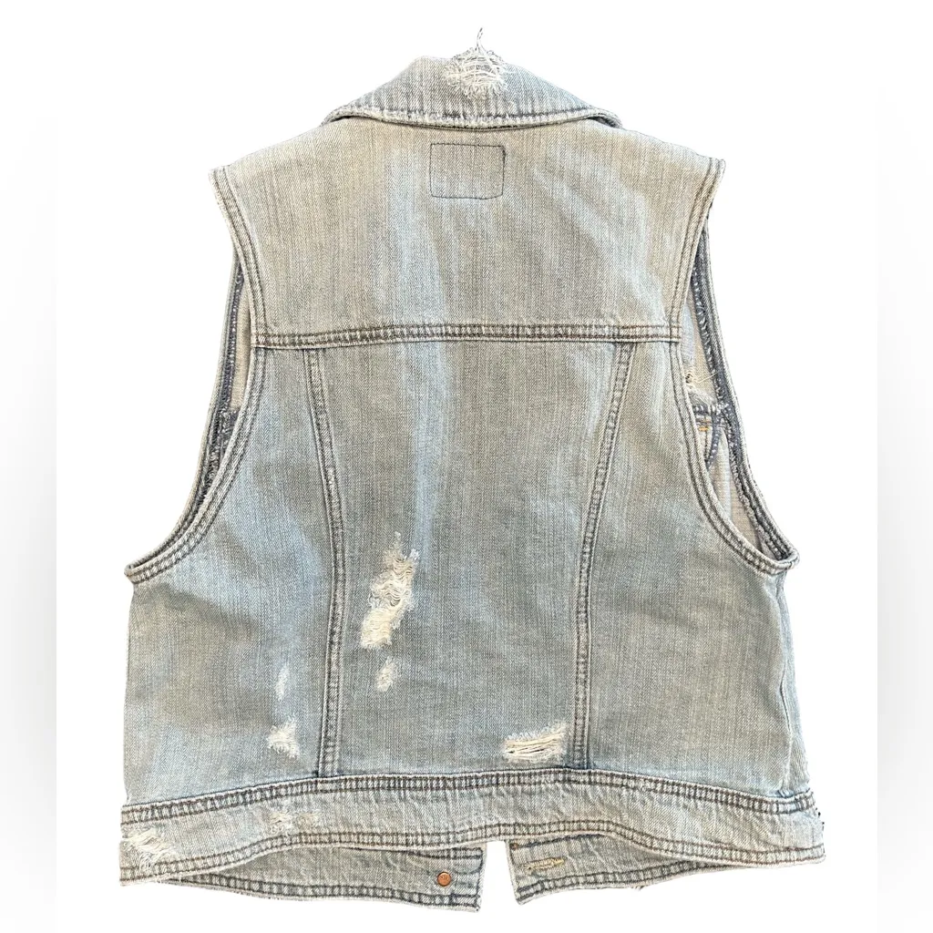 American Eagle distressed denim button down vest grunge edgy light-wash large - Image 2