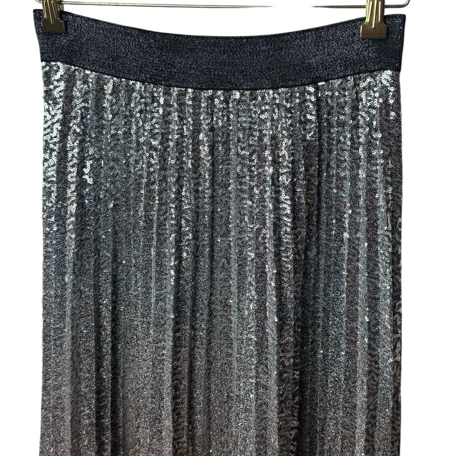 Le Superbe Belinda Pleated Silver Gold Sequin Midi Skirt Party New Year's S - Image 4