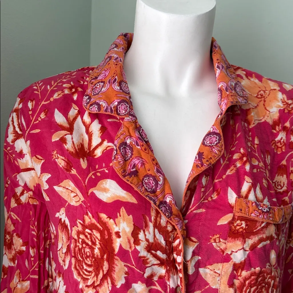 ANTHROPOLOGIE Kari Pink Floral Pajama Top small - Image 7