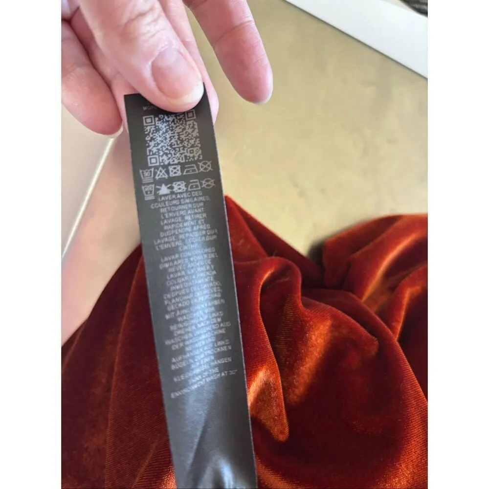 ASOS Rust Velvet Off The Shoulder Wide Leg Jumpsuit Cutout Middle Womens Size 10 - Image 4