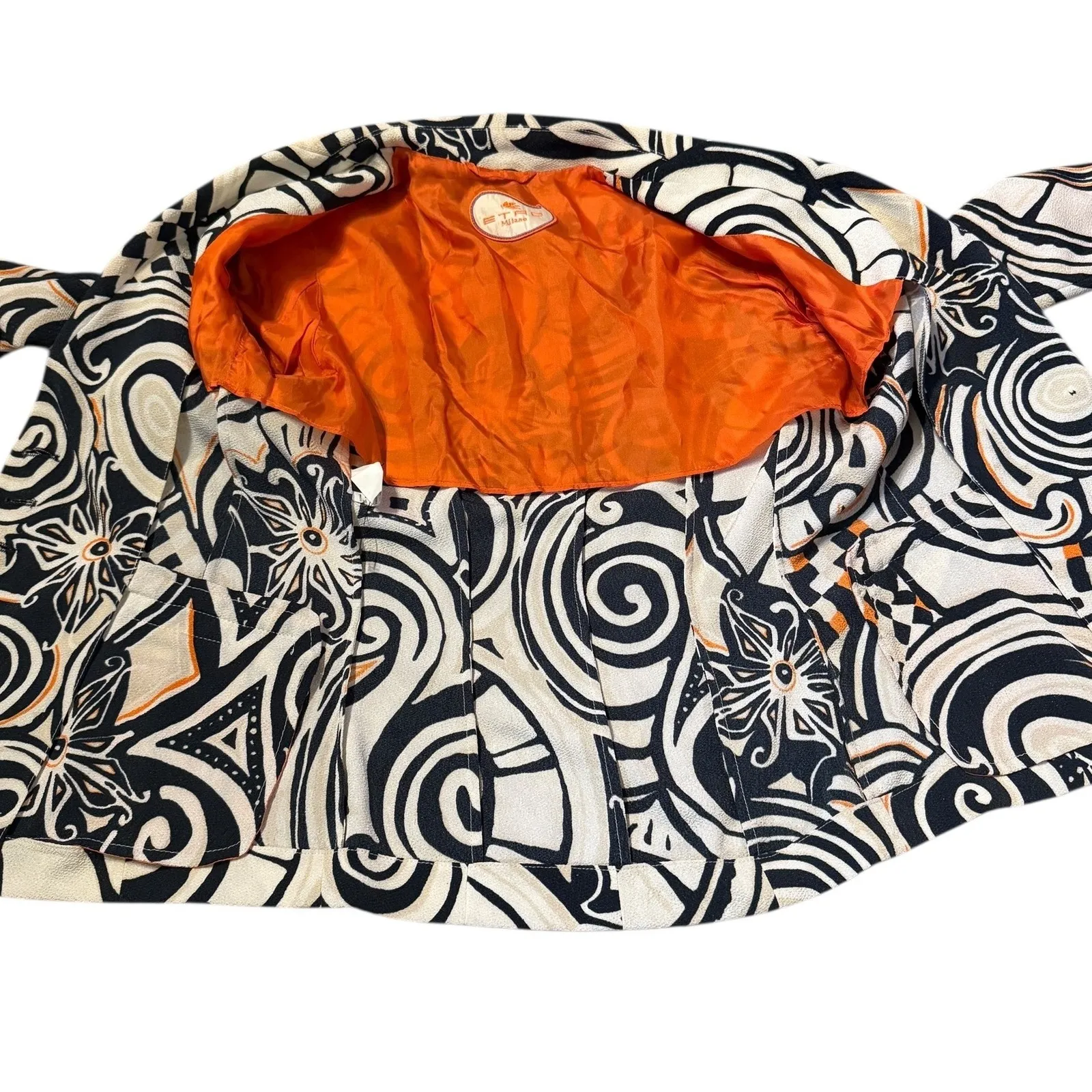 Etro Milano Abstract Blazer Women's Size 42 Bold Print Lined Button Front Black - Image 3