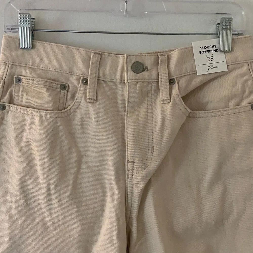 J. Crew Women's Slouchy Boyfriend Denim Straight Jeans Natural Ecru Size 25 New - Image 3