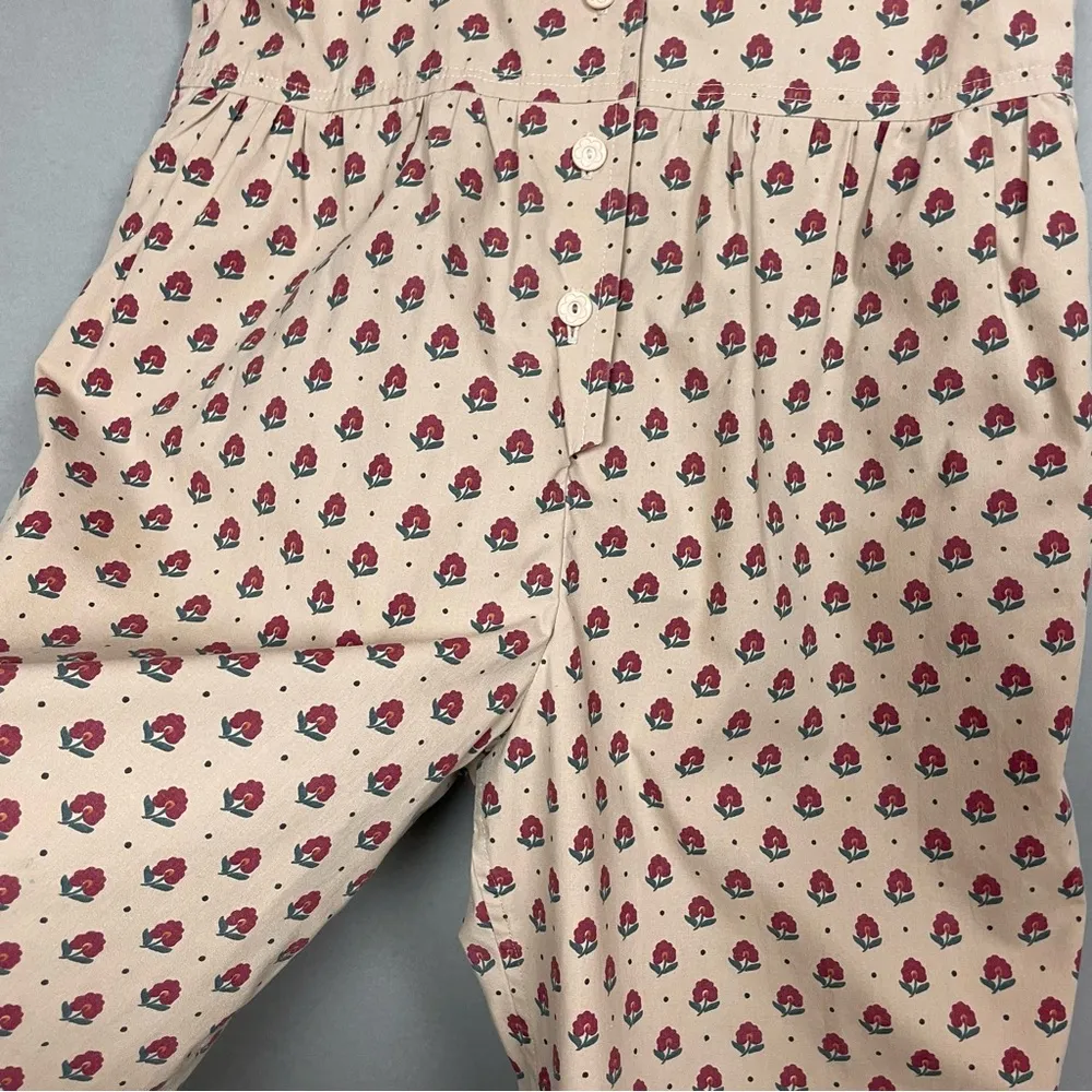 Handmade Jumpsuit Floral Sleeveless Button-Up Cottagecore Tan Print Gentle Taper - Image 10