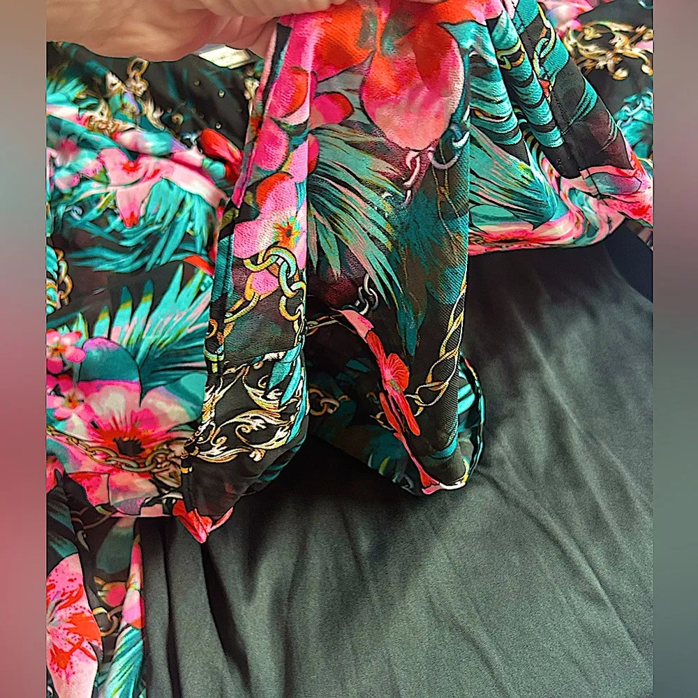 Jennifer Lopez tropical tunic caftan dress rhinestone embellishments Small NWT - Image 10