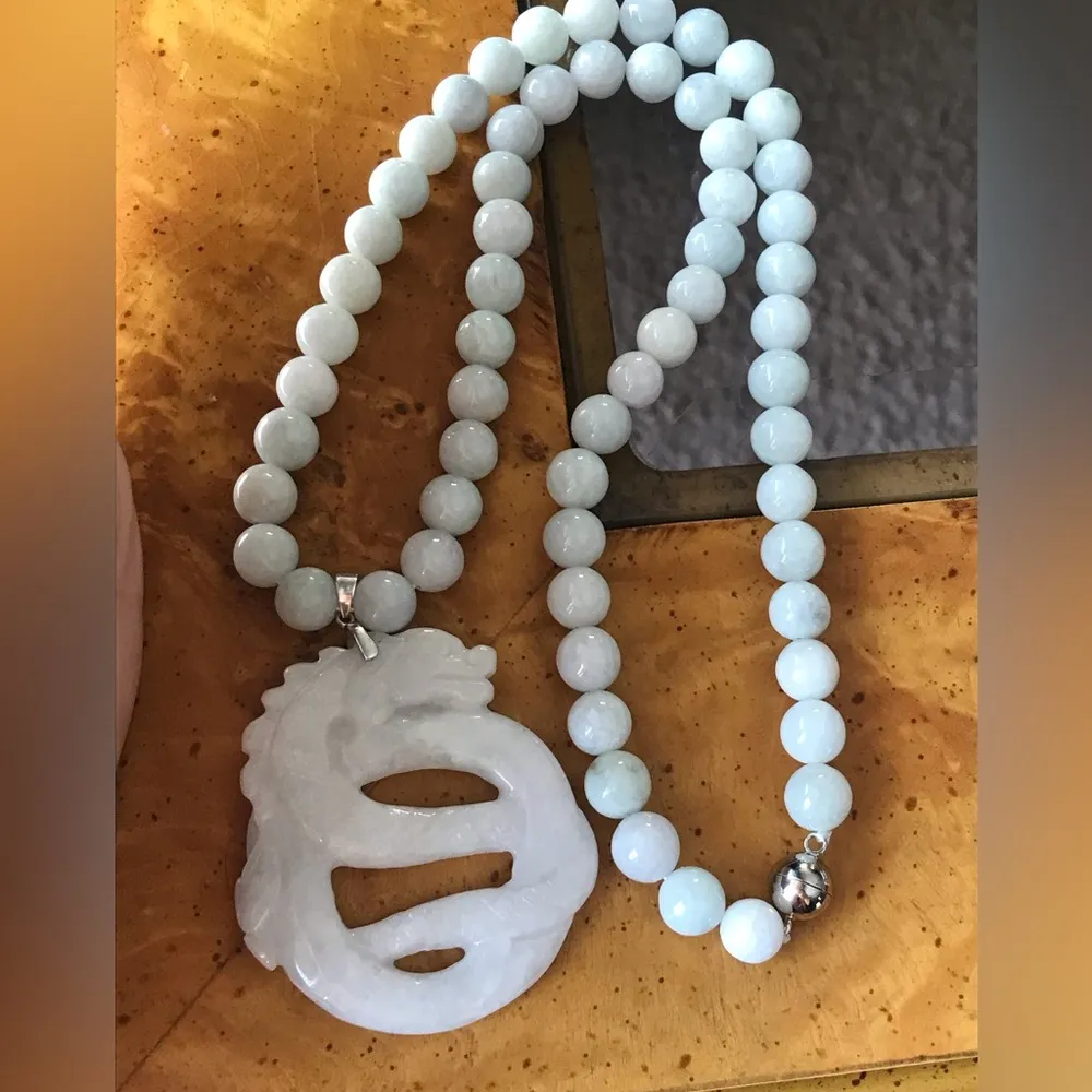 Natural Jade Sterling Silver Dragon Necklace - Image 4