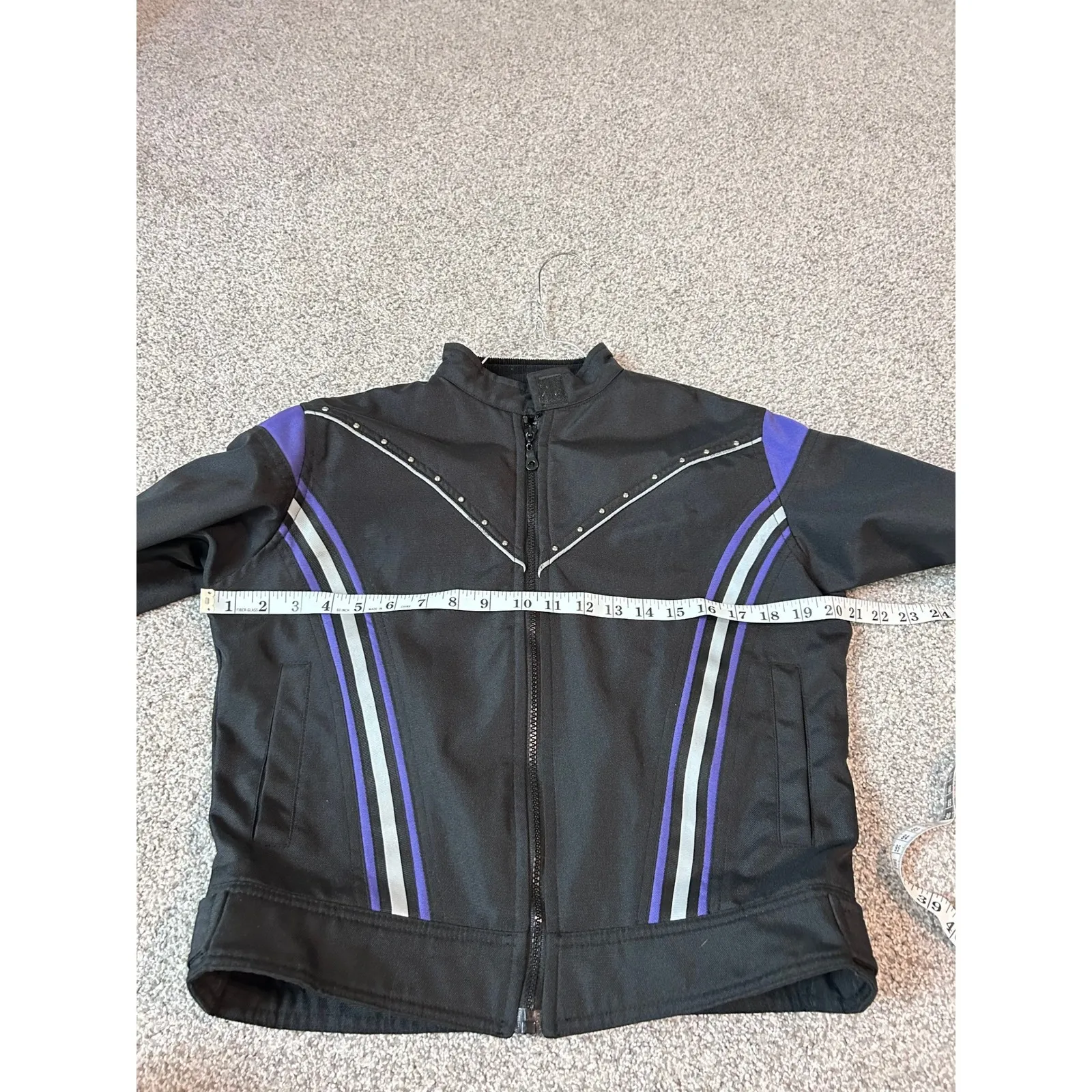 USA Biker Design Black Motorcycle Jacket Purple Stripes Studded Womens‎ Size L Size L - Image 5