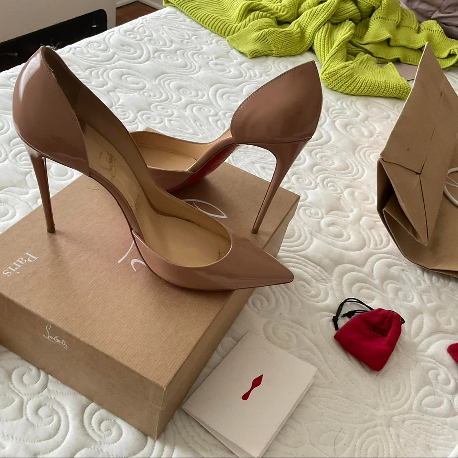 Authentic Christian Louboutin Nude 100mm Iriza Patent Leather Heels size 12 - Image 2