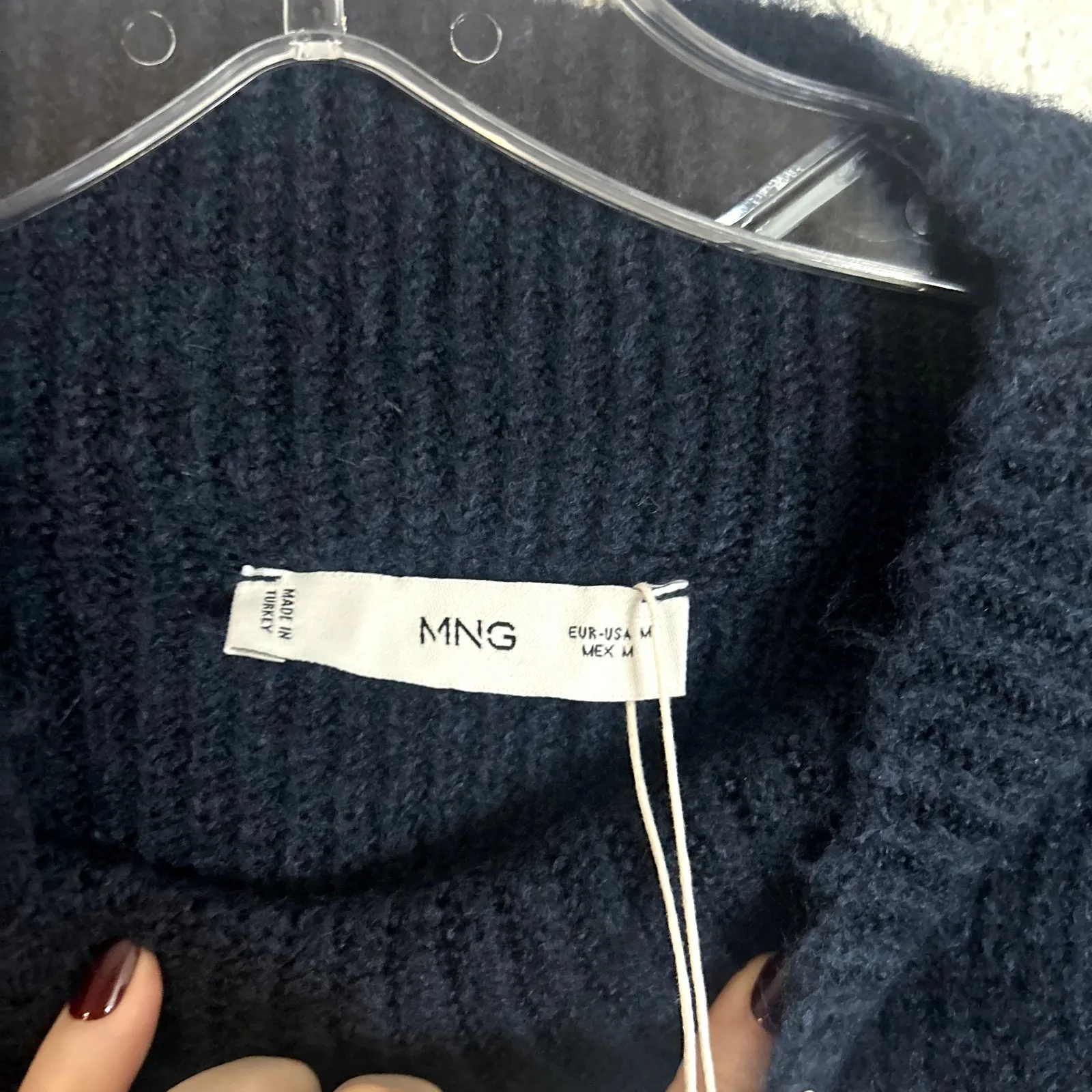 MNG Mango Striped Sweater With Perkins Neck Womens Size Medium NWT Glitter Black - Image 6