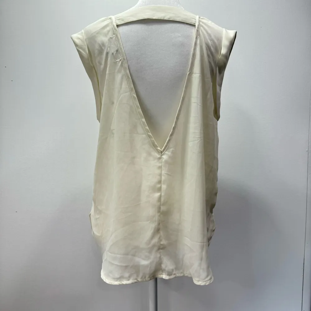 Silk Blend Sleeveless Backless Cream Blouse with Lace Cutouts by Ya Los Angeles - Image 8