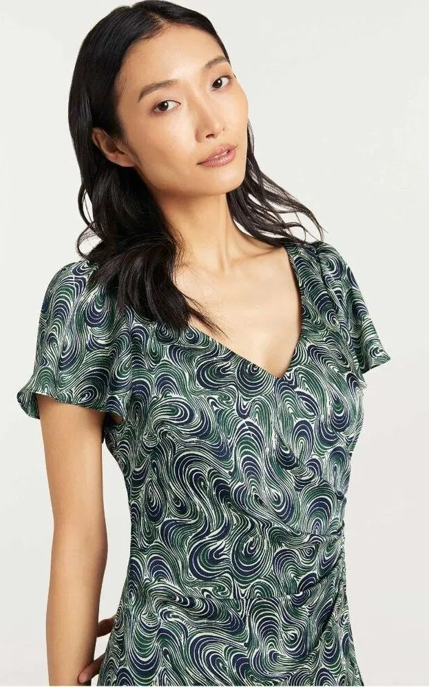 Cinq a Sept Kacydie Geometric Faux Wrap Midi Dress Dark Emerald Multi Womens 6 - Image 4