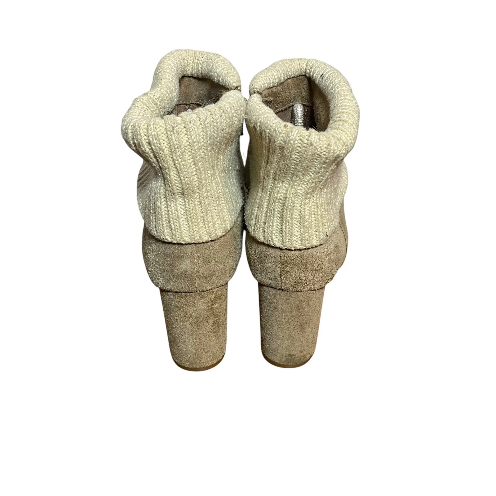 Torrid Suede Ankle Boots with Knit Cuff Tan Beige Block Heel Women's Size 10W - Image 4