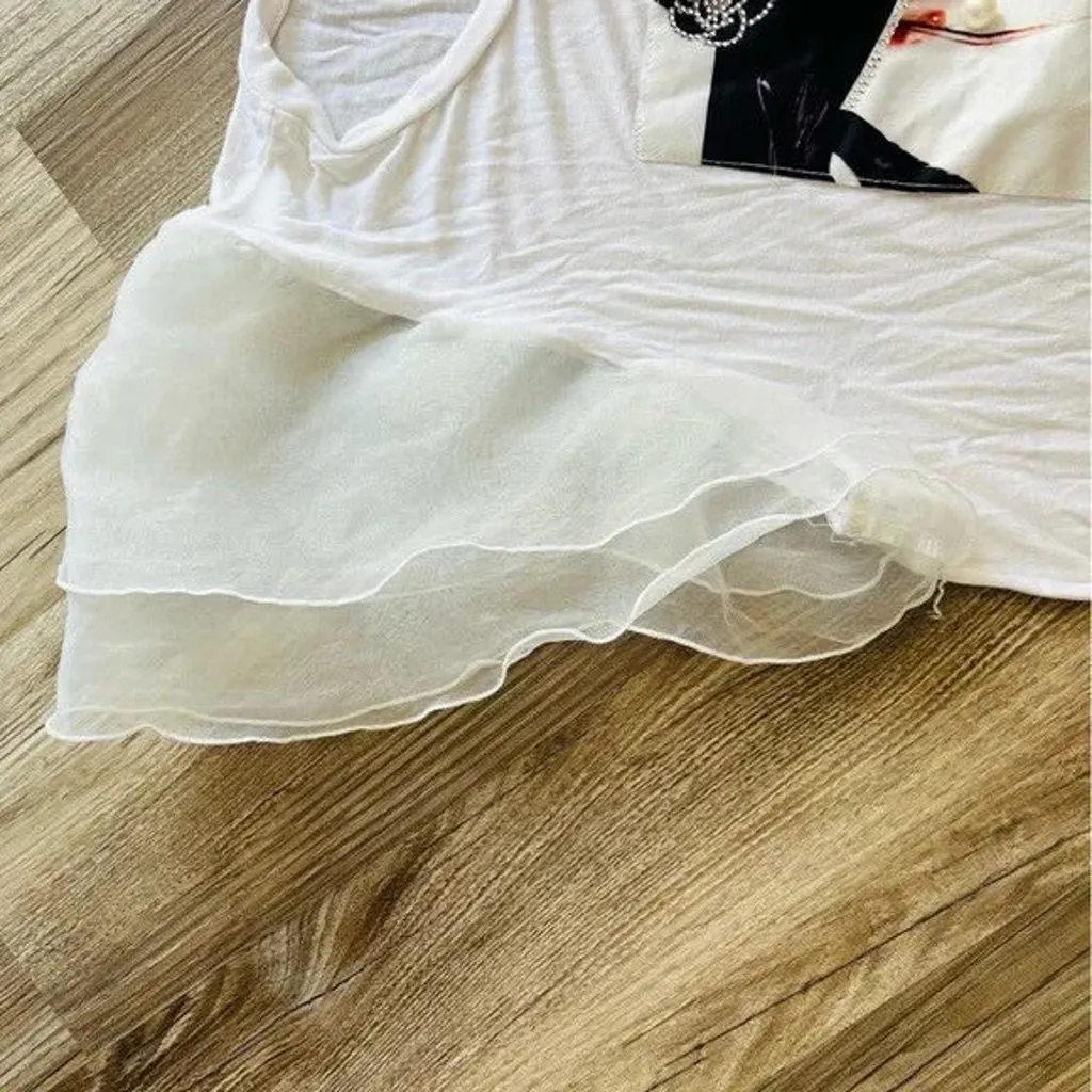 Love J. Women's White Ruffle Sleeve Graphic Blouse Size XL - Image 5