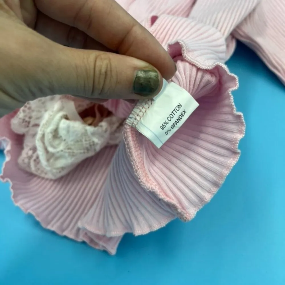 Shein Coquette Kawaii Y2K Pink Double Layer Ribbed Cropped Cardigan Women Size S - Image 8