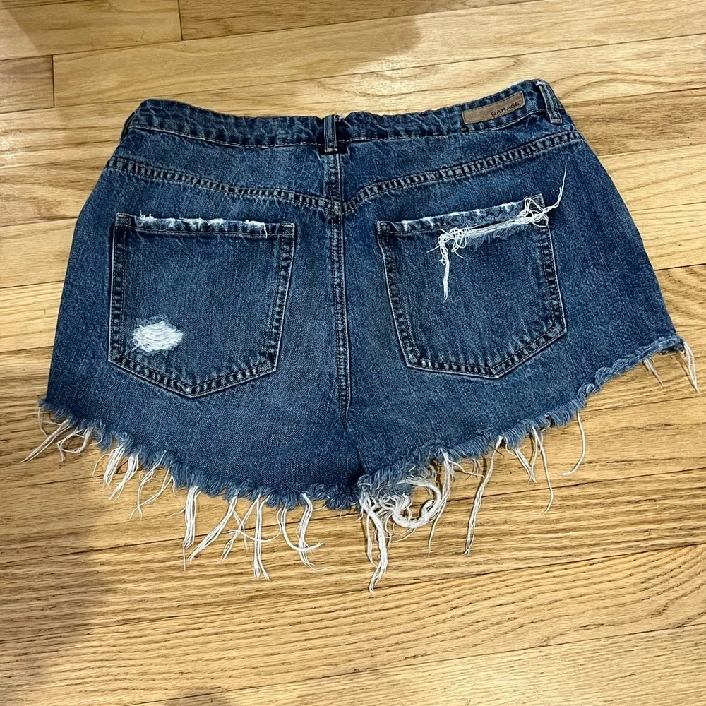 Garage Blue Distressed Jean Shorts with Frayed Hem - Image 2