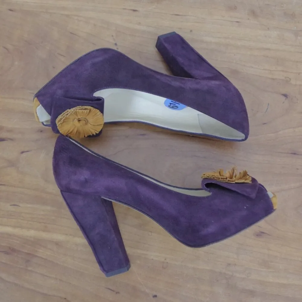 Delman Purple Suede Open Toed Platform Heels Size 6.5 - Image 4