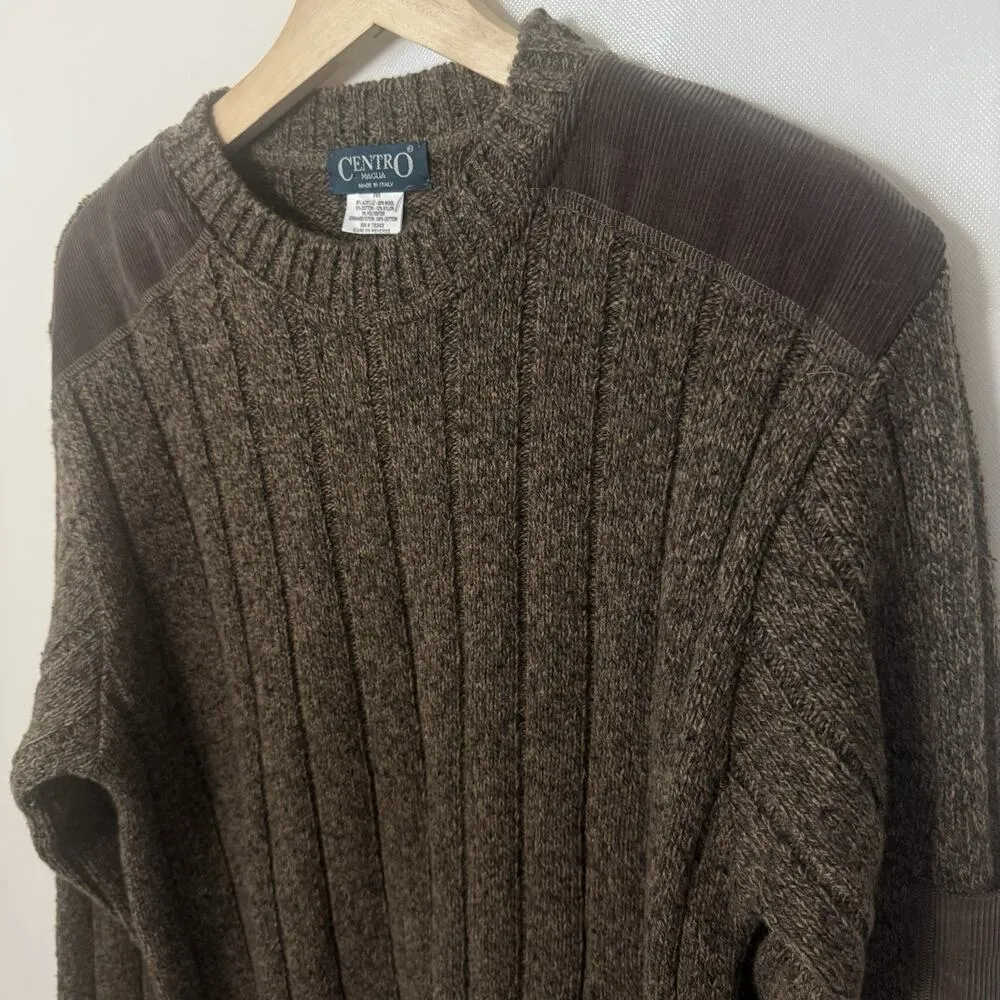 Centro Maglia Wool Blend Corduroy Brown Italy Sweater Preppy Classic Ribbed M Size M - Image 4
