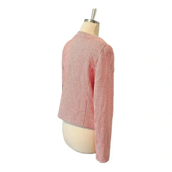 HALOGEN PINK WHITE CHECKED CROPPED ZIP UP BLAZER LINED POCKETS WOMEN SIZE MEDIUM - Image 8