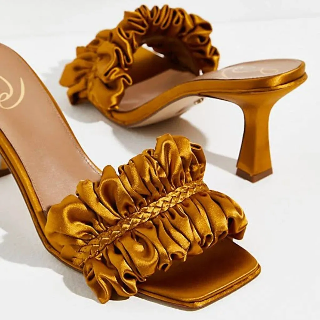 Sam Edelman Kady Ruffle Heels Sandal Womens Summer Shoes Size 6.5 NIB Golden - Image 2