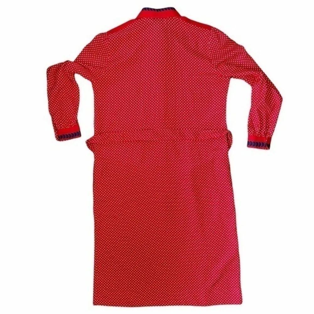Vintage  Sport Red White Polka-Dot Blue Trim Belted Midi Shirt Dress - Image 8
