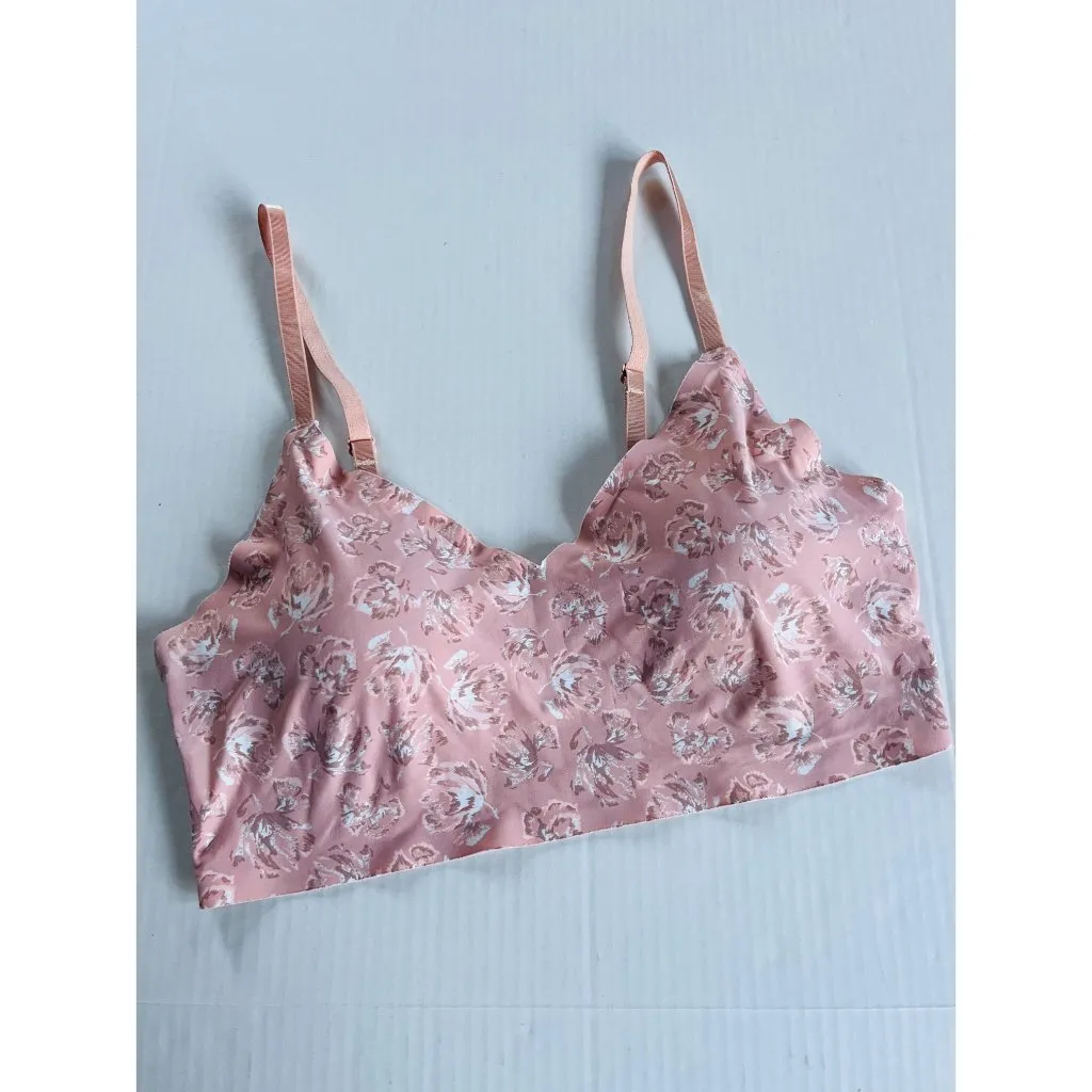 Adrienne Vittadini Sz L Pink Floral Stretch Bra Bralette Top Adjustable Straps - Image 6
