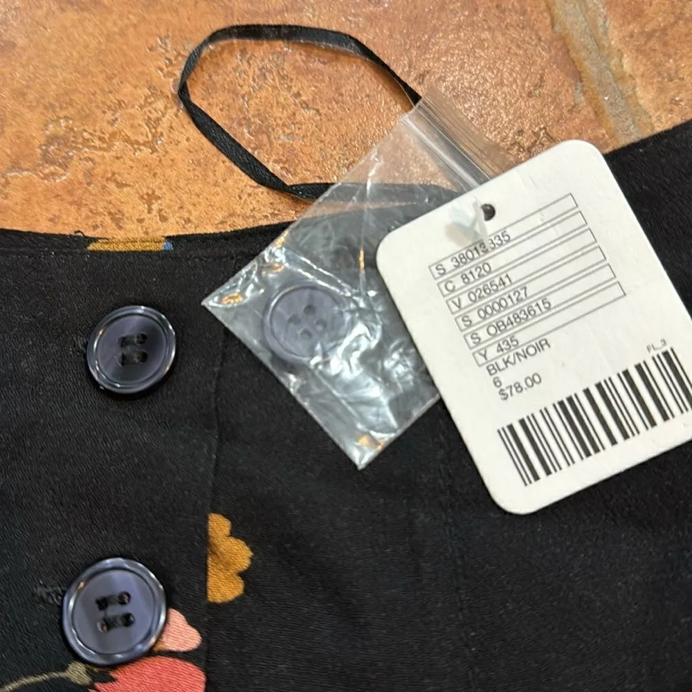 NWT Free People Black Floral Print Pleated Mini Skirt A Line Flare Size 6 - Image 9