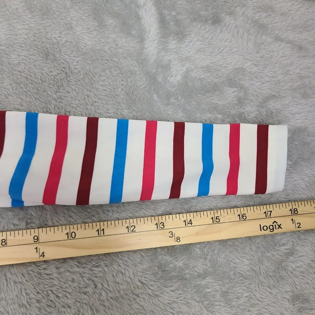 Spanx Swim Shirt Rash Guard‎ Ocean Stripe Hibiscus Crew Neck Long Sleeve Medium - Image 7