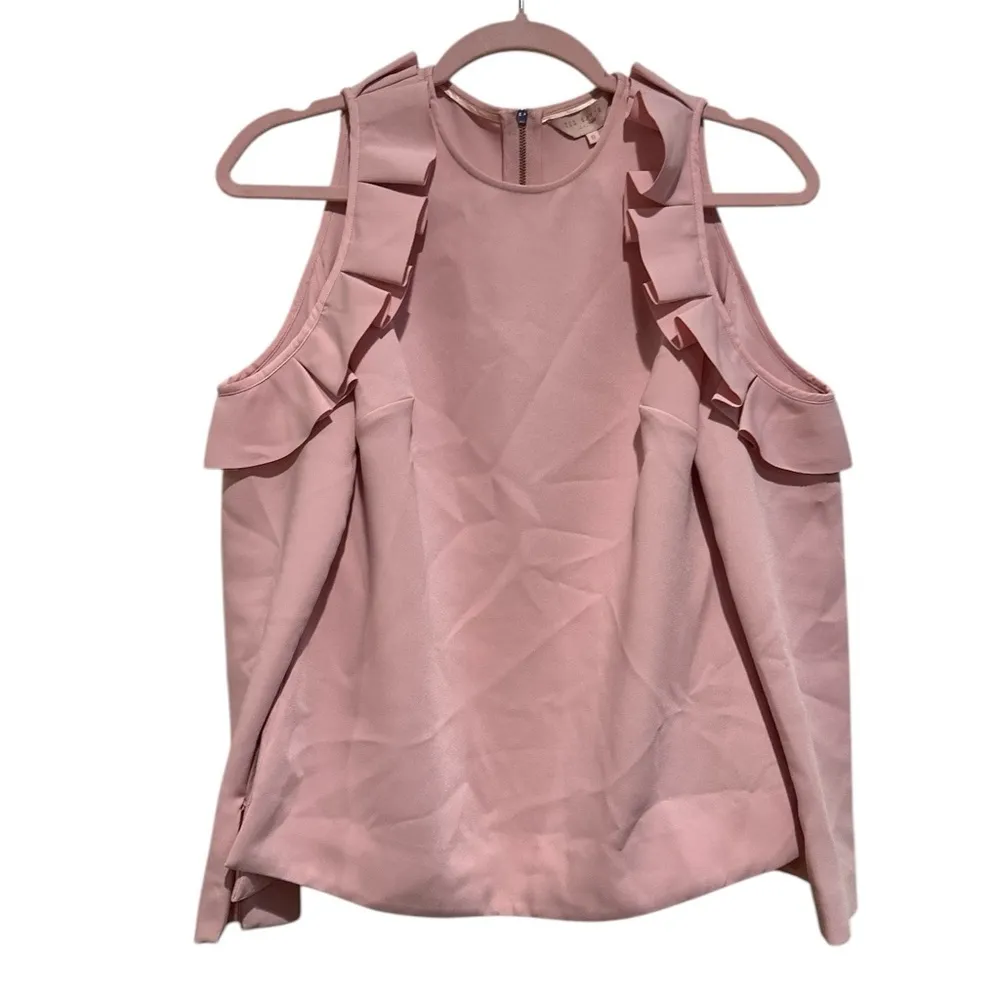 NEW TED BAKER STEFFE PINK RUFFLED COLD OPEN SHOULDER BLOUSE TOP ZIPPERED CUFFS - Image 6