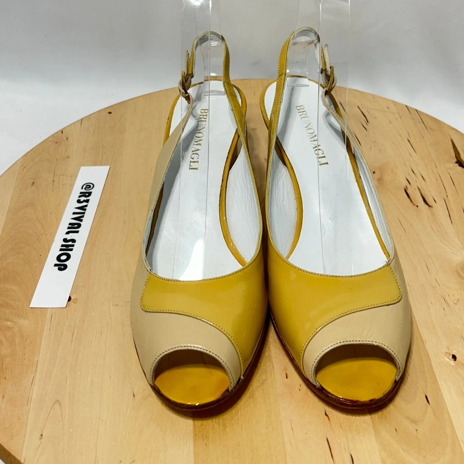 Bruno Magli Womens Peep Toe Tan Beige‎ Leather Wedge Slingback NWOB - Image 2